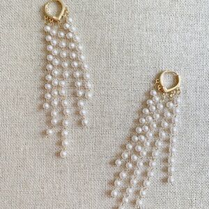 Gold and White Pearl Fringe Earrings